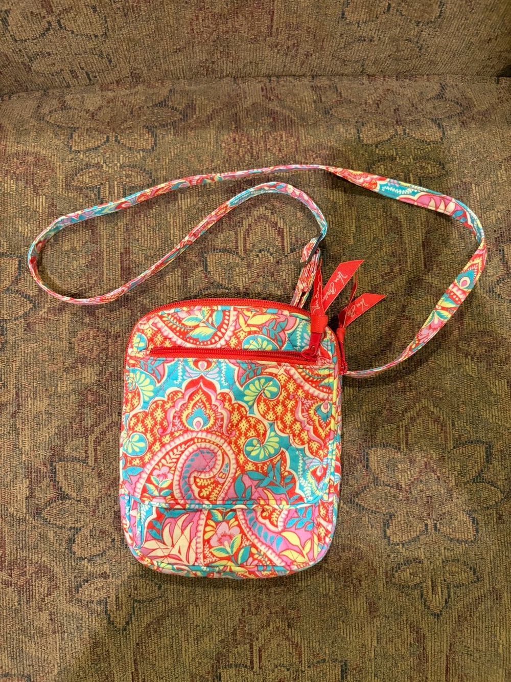 Vera Bradley Crossbody Bag in Turquoise, Coral & Pink Paisley